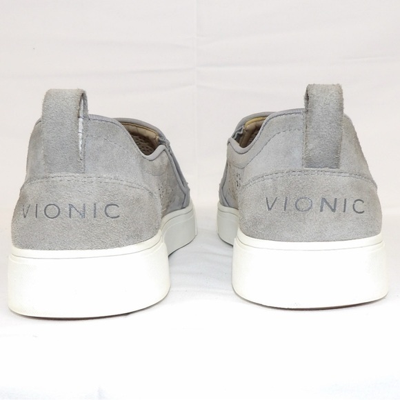 Vionic Size 8 KIMMIE PERF Gray Suede Slip on Loafer cut out detail pattern • - Picture 3 of 5